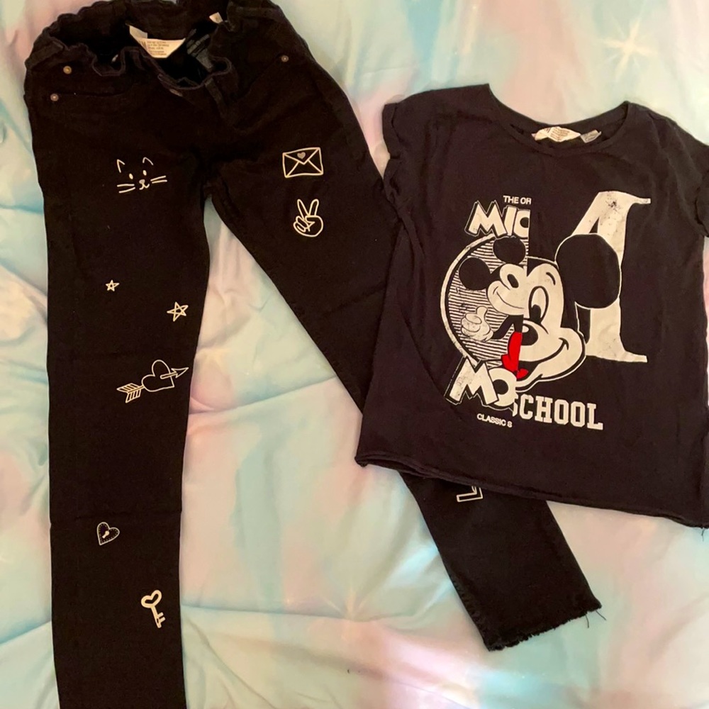 H&M outfit Disney top 8-10 yr jeans 9/10 yr